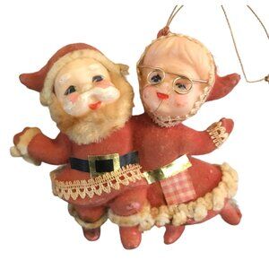 Vintage Santa & Mrs. Claus Felt Christmas Ornament 5 Inches